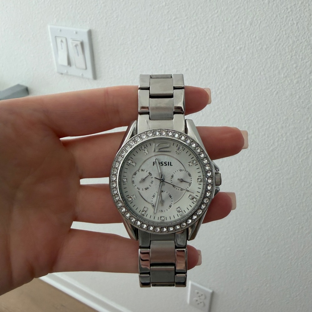 Fossil Stainless Steel Watch with Sparkling Bezel